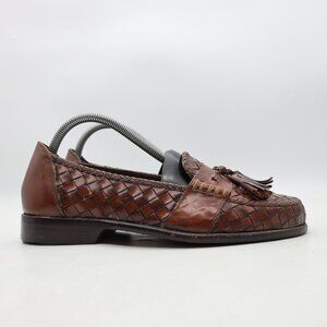 Bragano Woven Brown Leather Tassel Loafer Shoes Men's Size 8 W Made In Italy